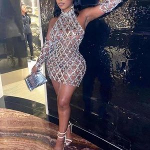 Rhinestones sequin mesh mini dress